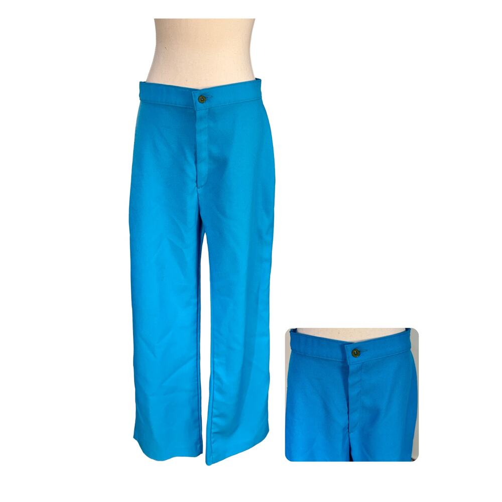 Vintage 70s JCPenney Aqua High Waist Flat Front Bodycon Flare Pants Size 18